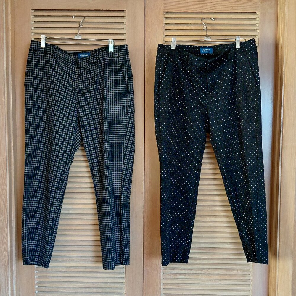 2 Pair Of Old Navy Mid Rise Harper Ankle Pants Black & White Polka Dot Check 8